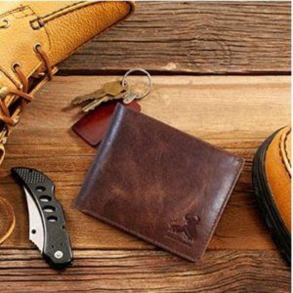 New Mens RFID Blocking Bifold Wallet Soft Genuine Leather Brown Western​ - Picture 6 of 7